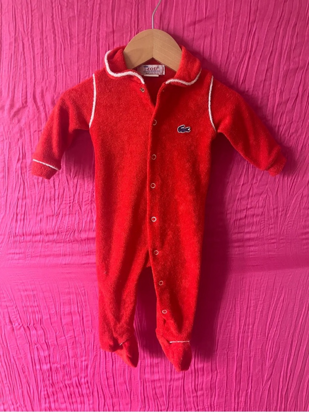 Vintage Lacoste Red Footed Baby One-Piece with White Trim